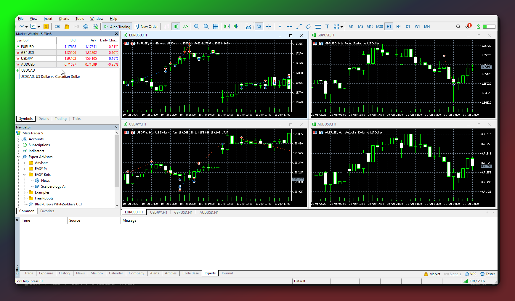 MetaTrader 5 Market Watch window with symbol search