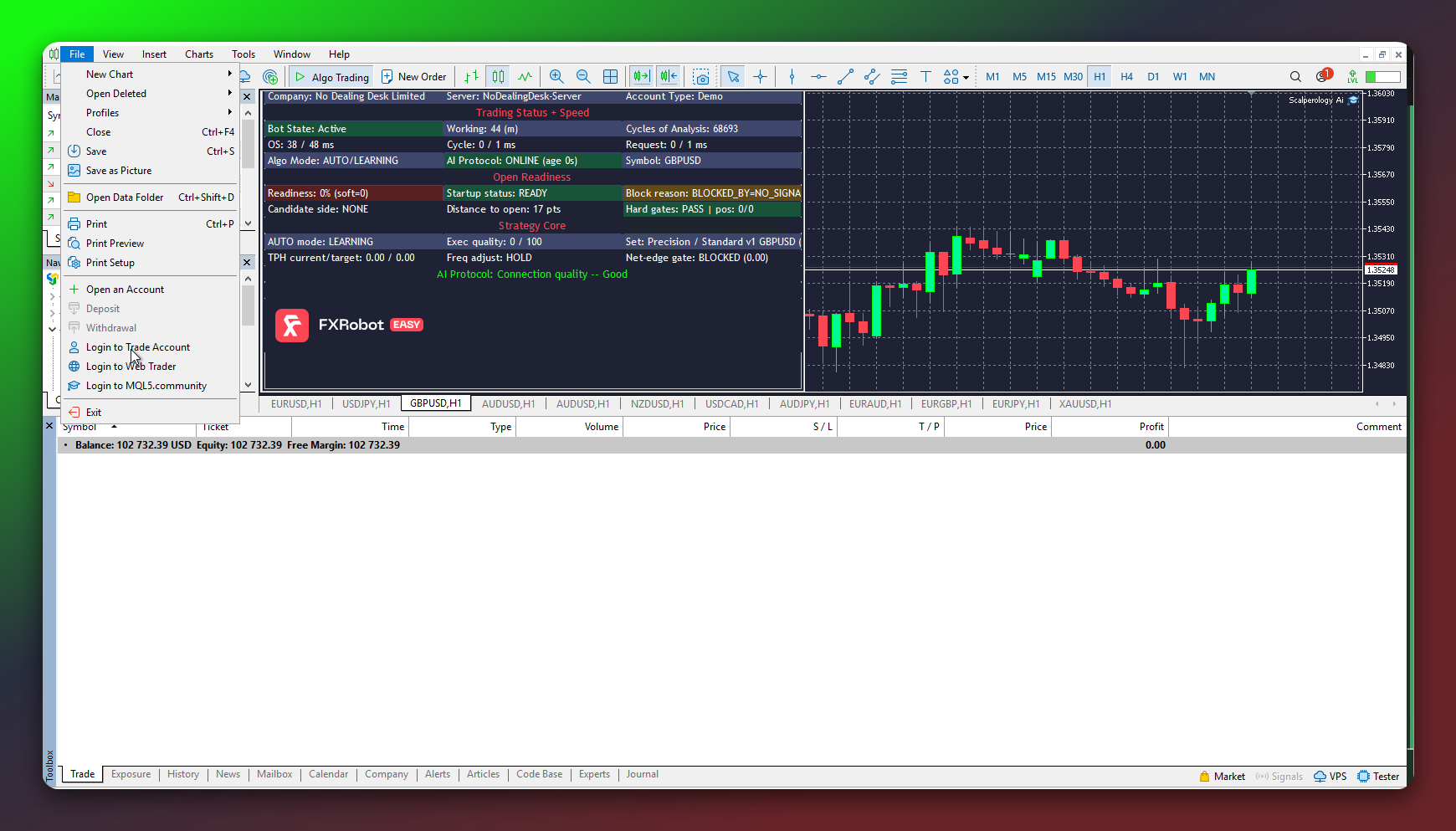 MetaTrader 5 login screen